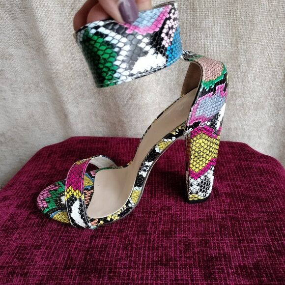 Women's Multicolor Snakeskin Ankle Strap Block Heel Sandal Size 39 - Picture 5 of 9